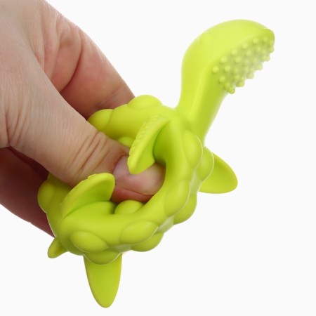 Silicone teether for teeth with a rattle of "turtle", green color, crumb I-6