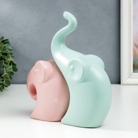 Souvenir Ceramics "Two Elephants" Pastel matte set 2 pcs 12x12 22x13 cm-3