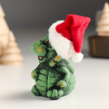 Souvenir ceramics "Green clay dragon in the New Year's cap" 5.8x5x7.5 cm-3
