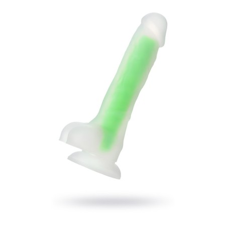 Phalloimitator glowing in the dark, silicone, transparent green, 18 cm-2