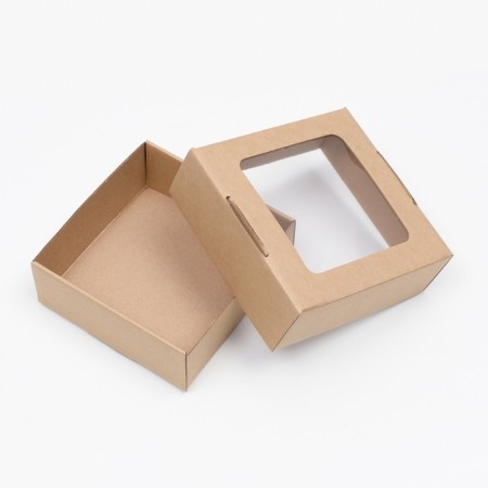 Self -charged box, with a window, craft, brown, 16 x 16 x 6 cm-2