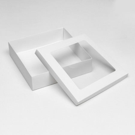 Gift folding box, packaging, lid is, with a window, white, 30 x 30 x 8 cm-3