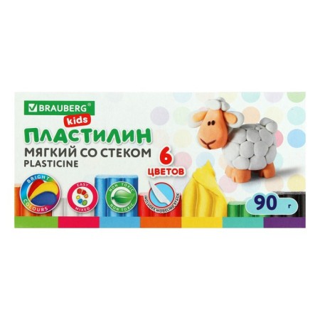 Plasticine is soft, wax, 6 colors, 90 g, kids, with a stack