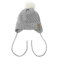A cap on ties with a pompom Children's Amarobaby Pure Love Wool, insulated, size 38-40 cm, color gray color