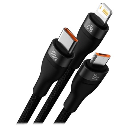 Cable 3 in 1 Baseus, Microusb+Type -C+Lightning - USB, 100 W, 1.2 m, black-2