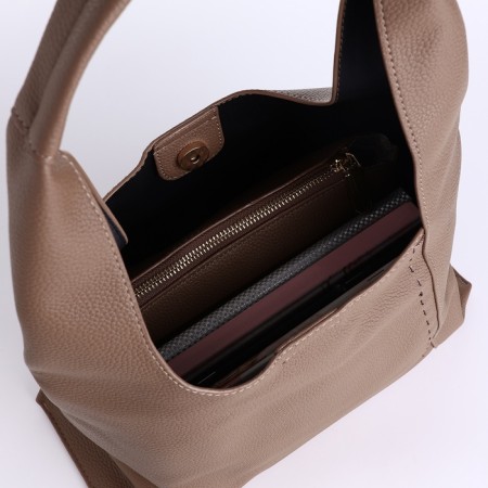 Women's bag on the button, cosmetic bag, dark beige color-4