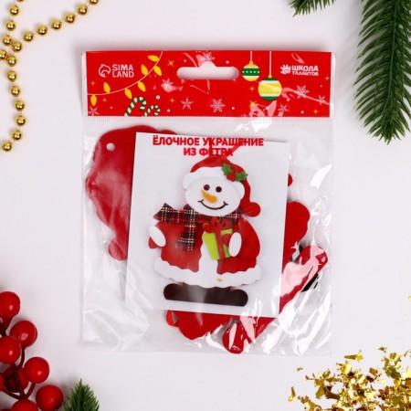 Set for creativity - Create a Christmas tree decoration from a felt "Snowman with a gift"-3