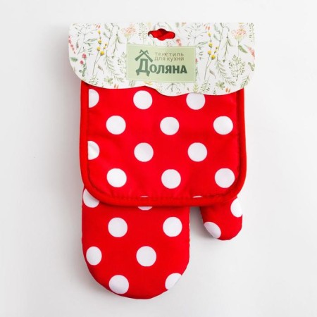 Kitchen set (2 objects) of the “peas” shares, the color is red, a brush 17x17 cm, mitten 26x16 cm, 100% p/e-3