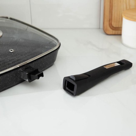 Granite Grill pan, 26 × 26, removable handle, glass cover, anti-stick coating, black color-5