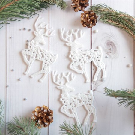 Jewish decoration "White deer carved" (set 3 pcs) 8x13 cm