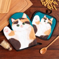 Kitchen set (2 items) of the share of the Vasily cats, a bag 17x17 cm, mittens 24*18 cm, 100% p/e
