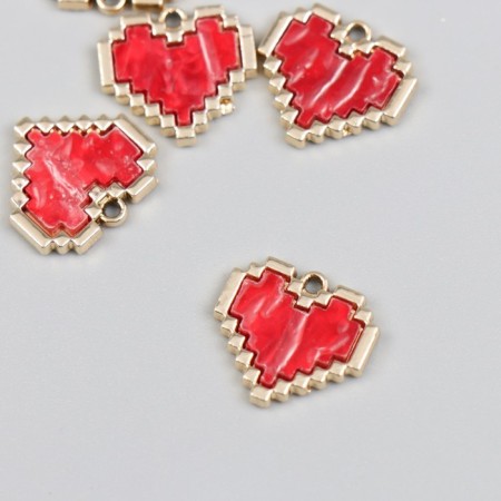 Decor for creativity metal, enamel "Red Heart. Pixels" gold 0.2x1.6x1.5 cm
