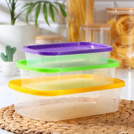 A set of food containers "Biofresh", 3 pcs: 500 ml, 1 l, 1.6 l, color mix