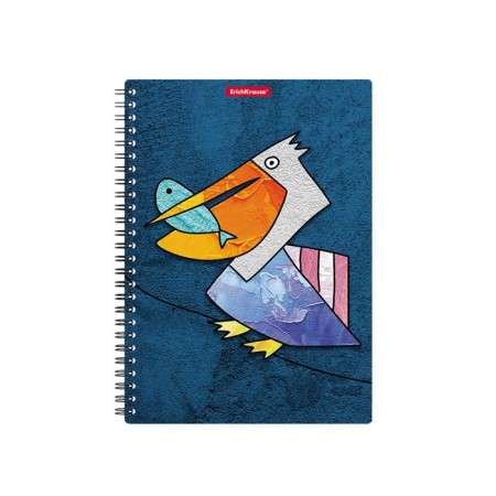 Notebook A5, 80 sheets in a cage on the crest Erichkrause "Birds", a plastic cover, embossing "sand", an offset block, white 100%, mix-5