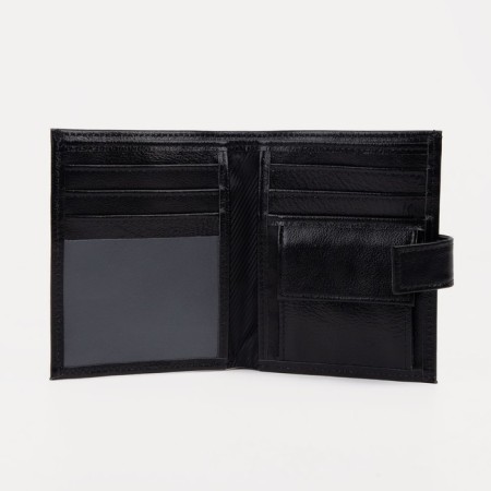 Male purse on a button, for bills, for cards, for coins, black color-2