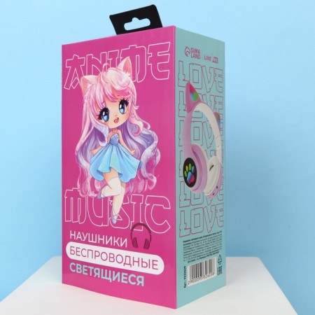 Headphones luminous ears, wireless "anime", lilac w-02-6