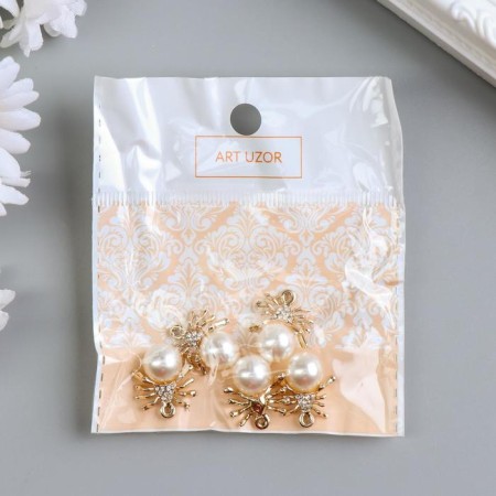 Decor for creativity Metal, rhinestones "Spider with pearl" gold 1.9x1.7 cm-2