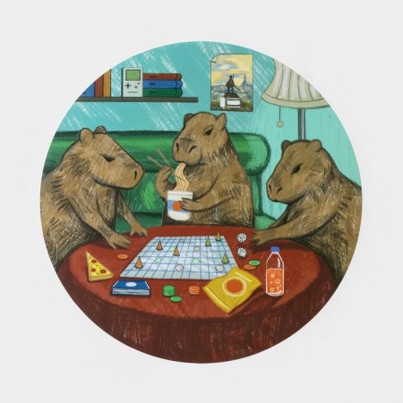 Napkin kitchen round "Capybars. Board games ", 2 pcs, desktop, d = 36 cm