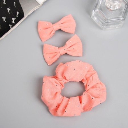 Hair set "Felicia" (elastic band 7 cm, 2 clamps 6.5 cm) shine, peach-1