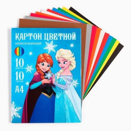 Cardboard color, A4, 10 sheets, 10 colors, non -unilateral, in a folder, 220 g/m², cold heart-1