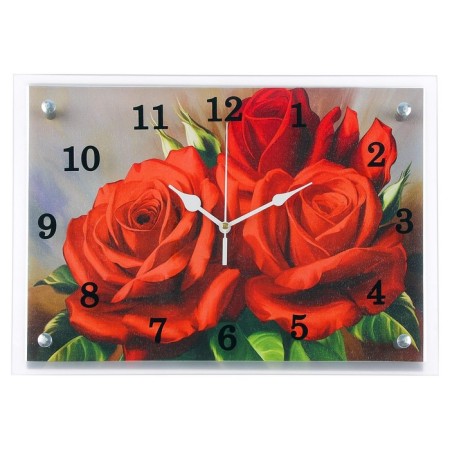 Carty clock is wall-mounted, interior "red roses", silent, 25 x 35 cm