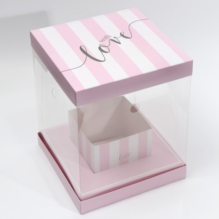 Gift box for flowers with a vase and PVC windows folding, packaging, with love 23 x 30 x 23 cm-3