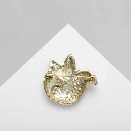 Brooch "Fox" shiny, white-pink color in gold-1