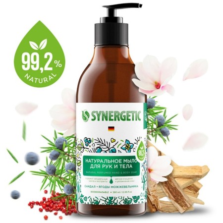 Synergetic liquid soap "sandalwood and juniper berries", for hands and body, 380 ml