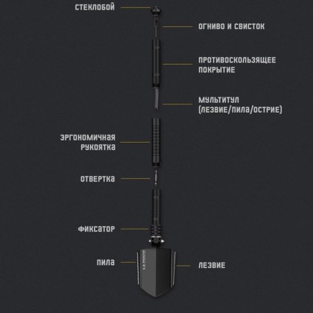Multifunctional shovel 7V1 in a case, 67 cm, black-1