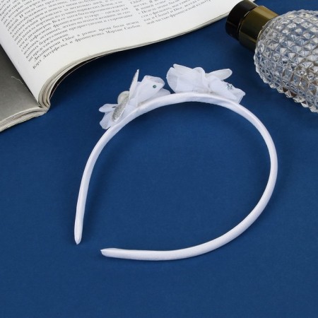 Hair cap "Schoolgirl" ears beads, d-5 cm, 1 cm, white-1