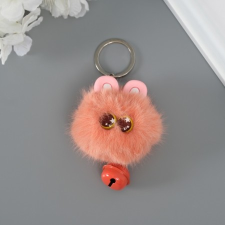 Fluffy on the ring "Star eyes with a bell" peach 8.5x6x6 cm-1