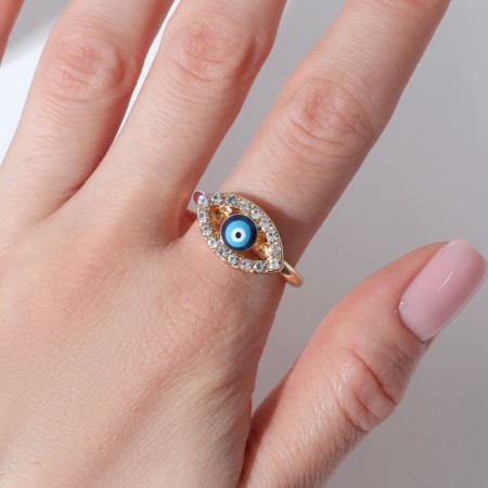 Ring "amulet" of the eye, classic, white-blue color in gold, dimensionless-2