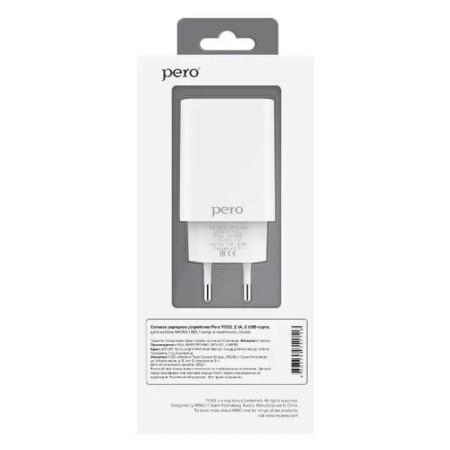 Network charger PERO TC02, 2 USB, 2.1 A, MicroUSB cable, white-3