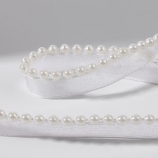Decorative tape with beads, 12 mm, 4.5 ± 0.5 m, white color