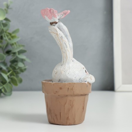 Polystone souvenir "Bunny in a pot, with a butterfly on the ears" 13.8x6.5x6.5 cm-1