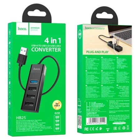 Adapter Hoco HB25, 4 V 1, USB To USB3.0/USB2.0*3, cable length 30 cm, black-8