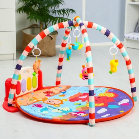 Developing rug "baby game", with a piano, round, pink