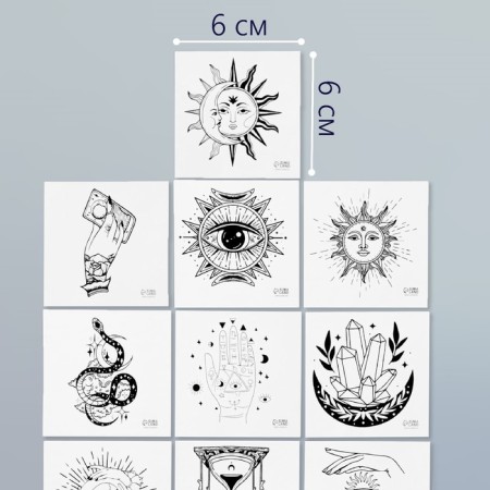 Tattoo on the body Black "Esoteric" set 10 pcs 6x6 cm-1