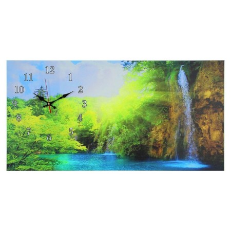 Carty clock is wall-mounted, on canvas, interior, silent "forest waterfall", 40 x 76 cm