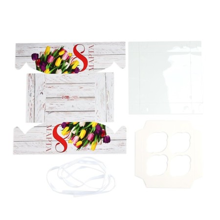 Capcake box, confectionery packaging, 4 cells “March 8”, 16 x 16 x 10 cm-5