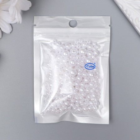 Beads for creativity plastic "Round. White" d = 3-8 mm, set 10 grams-2