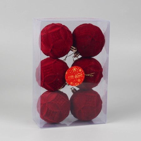 Set of balls plastic D-8 cm, 6 pcs "Bjorn" geometry, red-1