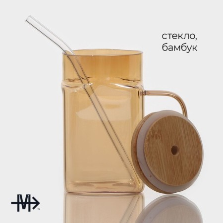 Glass can with a pen, lid and pipe Magistro "Eco", 620 ml, gold color-1