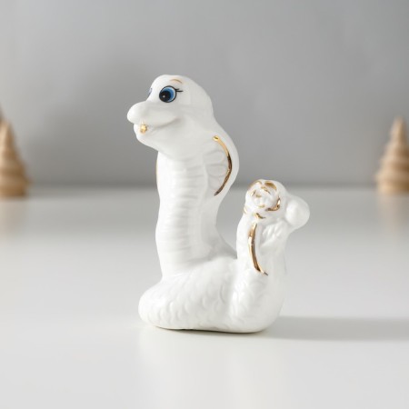 Souvenir Ceramics "White Cobra with Flower" with gold 4x6x8 cm-1