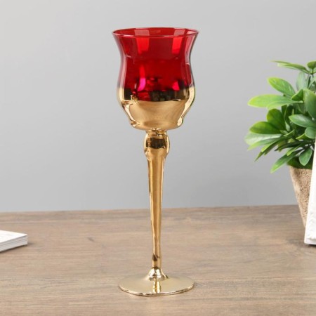 Glass candlestick set 3 pcs "glasses" height 18, 20, 22.5 cm red 22.5x7.8x7.8 cm-3