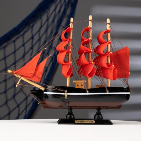 Souvenir small "Vostok" ship, black sides with a white strip, red sails, mix 22 × 5 × 21 cm-10
