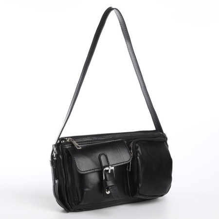 Female bag with pockets of leatherette, black-2