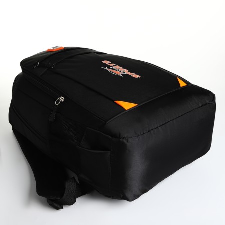 Young backpack from textiles with a zipper, 4 pockets, black/orange color-4