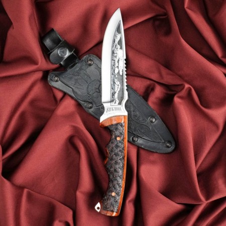 Caucasian knife, tourist "Viking" with scabbard, steel - 40x13, burned nut, 14.5 cm-9