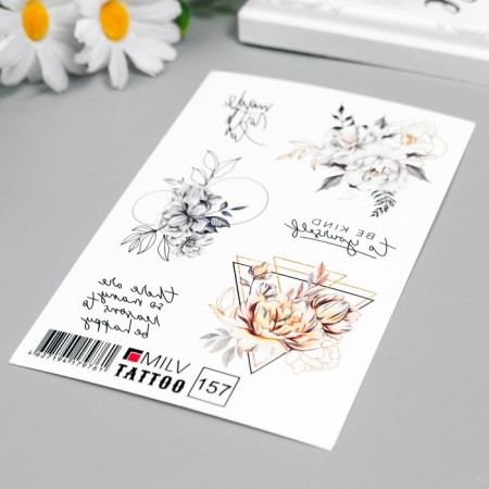 Tattoo on the body "Flowers and inscriptions" 10x15 cm-1